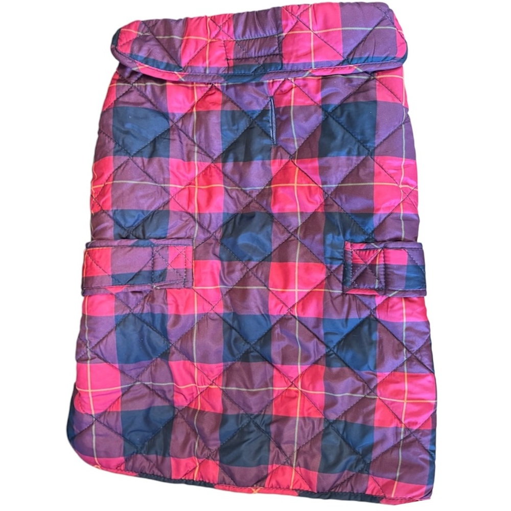 🌈 6/$60 St. John’s Bark Dog Puffer Jacket Quilted Plaid Black Red Large